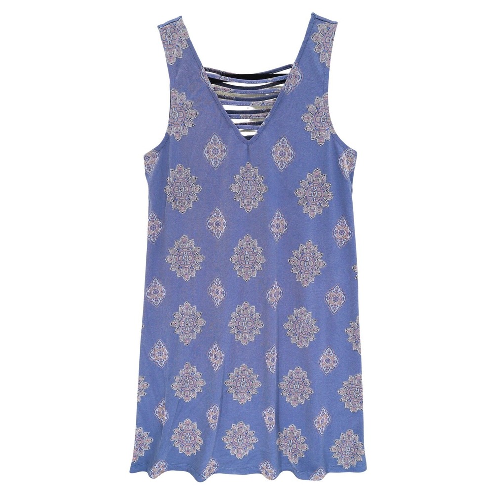 Pink Rose Periwinkle Blue Medallion Buti Ribbed Shift Dress M 90s Strappy V-Neck